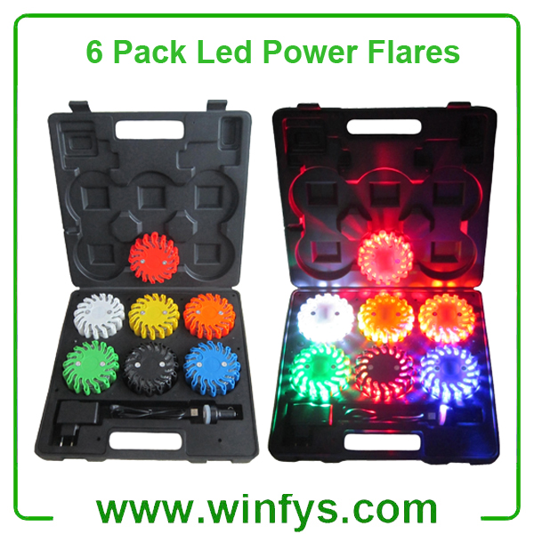 6 Pack Rechargebale Led Power Flares Red Amber Orange