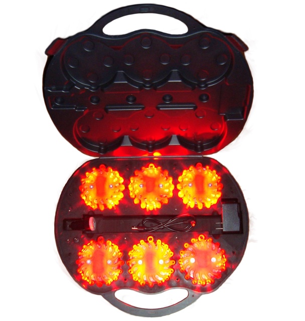 6-pack rechargeable led road flares