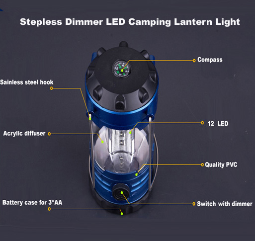 Stepless Dimmable Dimmer 12 LED Camping Lanterns Lights