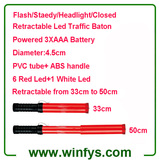 33cm To 50cm Red AAA Battery Retractable Led Traffic Batons Led Traffic Wands